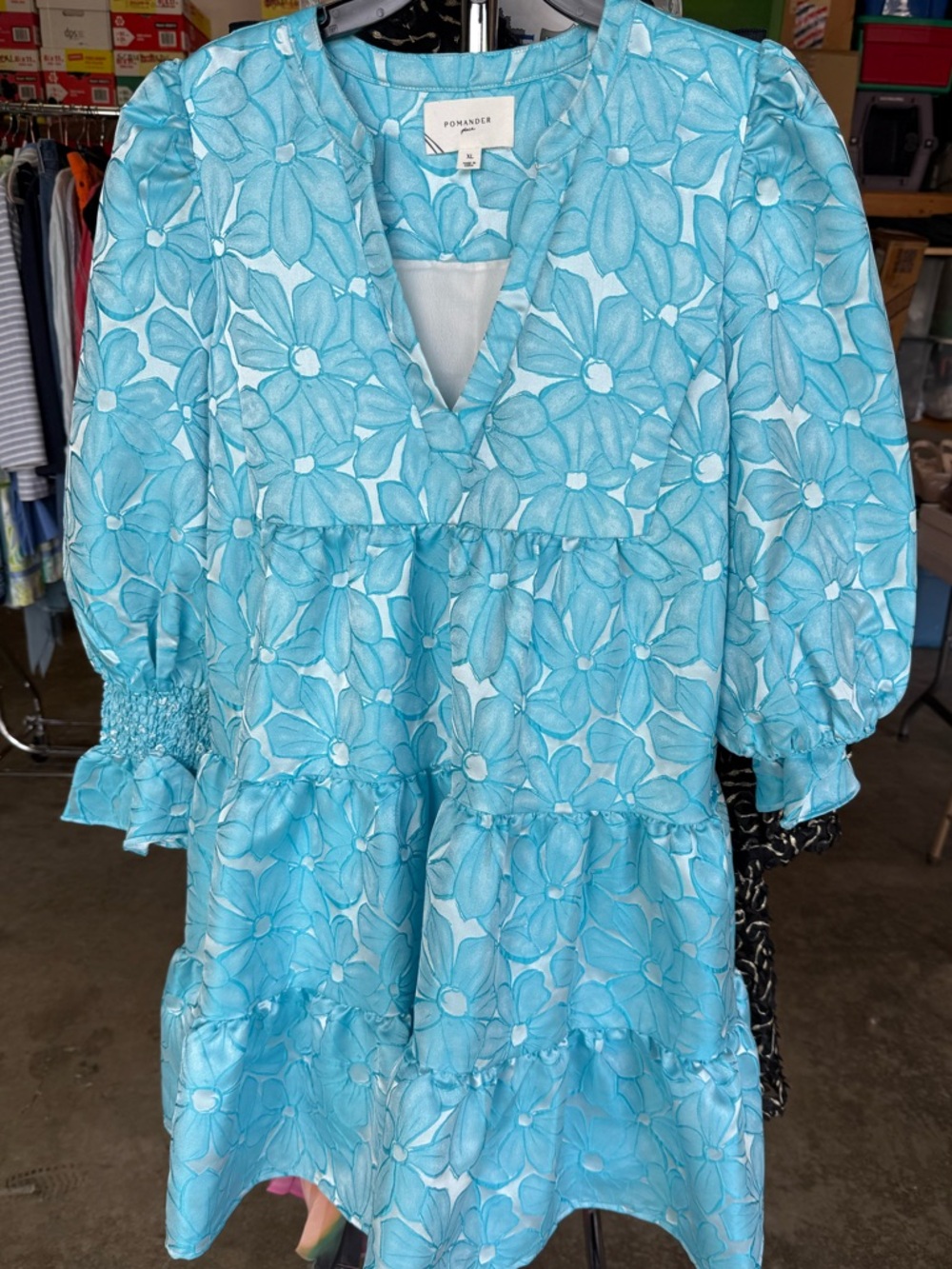 Pomander Place Blue Daisy Jacquard Kenzo Dress